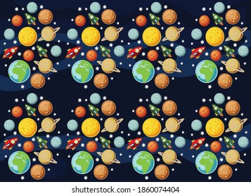 rocket, planet, space, earth, sun, vector illustration of space world