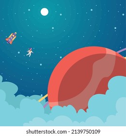 rocket and planet space scene