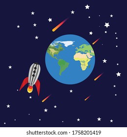 Rocket was a planet in space, vector illustration
