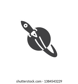 Rocket and planet vector icon. filled flat sign for mobile concept and web design. Planet and spaceship glyph icon. Business startup symbol, logo illustration. Pixel perfect vector graphics