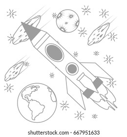 rocket with planets and asteroid