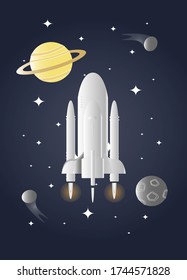 rocket and planets in outer space