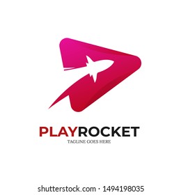 Rocket play button logo and template,  vibrant color and eye catching logo design .prefessional services for branding your company, organization, and business