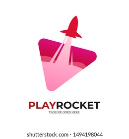 Rocket play button logo and template,  vibrant color and eye catching logo design .prefessional services for branding your company, organization, and business