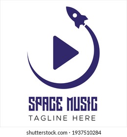 Rocket and Play button. space music logo design idea for company and website