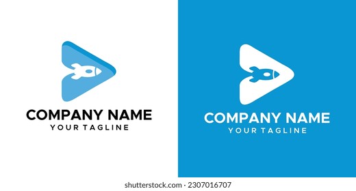 a rocket play themed graphic, on a blue and white background. base vector graphics.