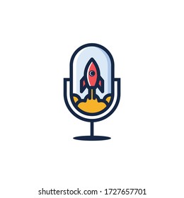 Rocket Podcast Logo Design. Simple and eye catching. Combine mic with a rocket logo template.