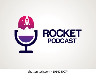 Rocket Podcast Logo Template Design Vector, Emblem, Design Concept, Creative Symbol