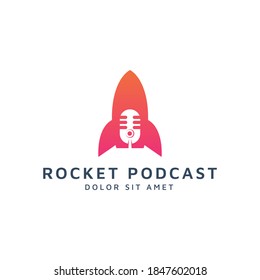 rocket and podcast negative space logo design