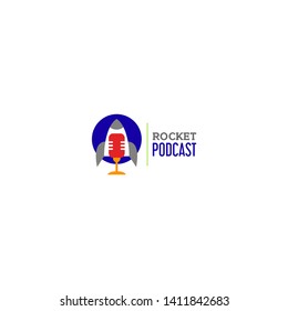 
Rocket Podcast radio icon illustration. Studio table microphone icon. concept logo. Podcast logo.