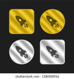 Rocket pointing to upper left direction gold and silver metallic coin logo icon design