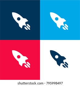 Rocket pointing to upper left direction four color material and minimal icon logo set in red and blue