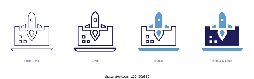 Rocket possibilities icon in 4 different styles. Thin Line, Line, Bold, and Bold Line. Duotone style. Editable stroke.