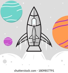 diseño de ilustración de afiches de cohetes en color blanco gris plano
