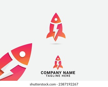 Diseño del logotipo de Rocket Power Energy. Vector de cohetes. Cielo. Planeta. Logo del cohete. Flash. Plantilla colorida. Premium. Ciencia. Astro. Icono