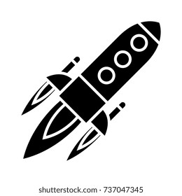 rocket power launch flight icon, vector illustration, black sign on isolated background