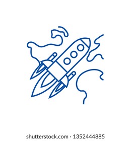 Rocket power, launch, flight line icon concept. Rocket power, launch, flight flat  vector symbol, sign, outline illustration.