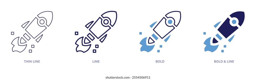 Rocket presentations icon in 4 different styles. Thin Line, Line, Bold, and Bold Line. Duotone style. Editable stroke.