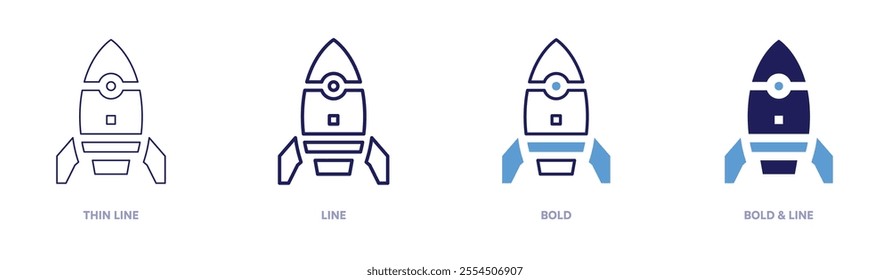 Rocket principles icon in 4 different styles. Thin Line, Line, Bold, and Bold Line. Duotone style. Editable stroke.
