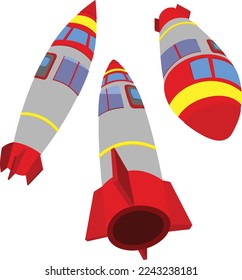 Rocket Prop Vector Three Different Angles Colorful Illustration Art