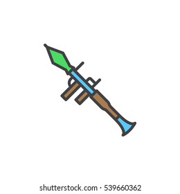 Rocket propelled grenade launcher, RPG line icon, filled outline vector sign, linear colorful pictogram isolated on white. Symbol, logo illustration