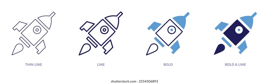 Rocket propulsion icon in 4 different styles. Thin Line, Line, Bold, and Bold Line. Duotone style. Editable stroke.