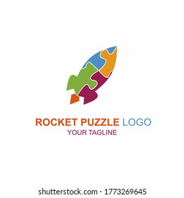 Rocket Puzzle concept logo vector design