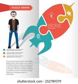 Rocket puzzle info graphic design and character,clean vector