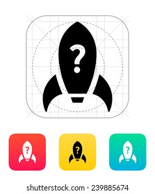 Rocket with question icon on white background. Vector illustration.
