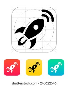 Rocket with radar icon on white background. Vector illustration.