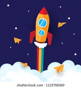 the rocket and rainbow in the space . 