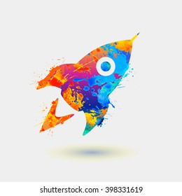 Rocket. Rainbow splash paint