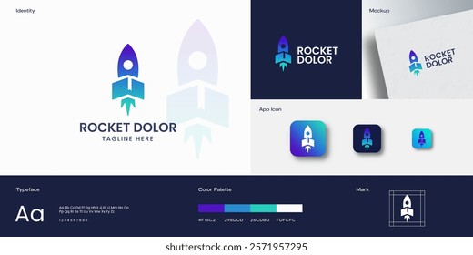 Rocket Read Launch Abstract Logo Template. Space Ship Icon with Incorporated Open Book Silhouette Creative Speed Reading Spaceship Emblem. Concept Identity App Guide with Modern Typography