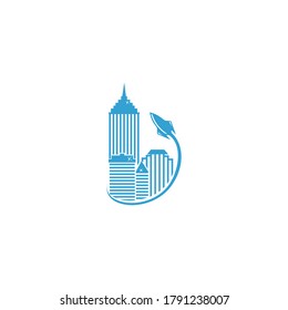 Rocket real estate modern logo, illustration building, skyrocket symbol, missile design.