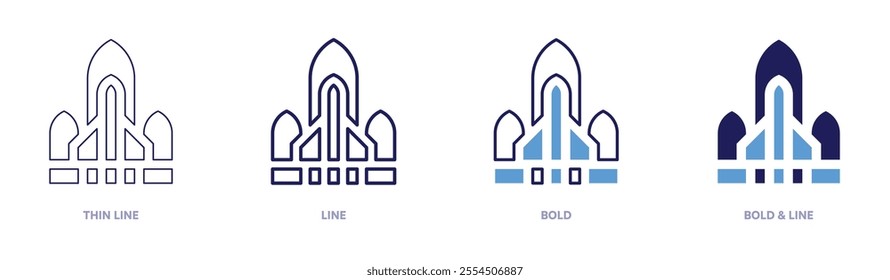 Rocket recovery icon in 4 different styles. Thin Line, Line, Bold, and Bold Line. Duotone style. Editable stroke.