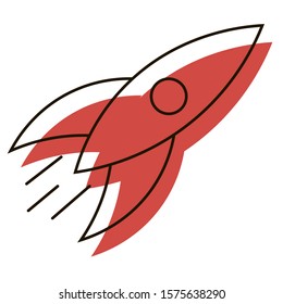 Rocket with red shadow icon. Colorful spaceship. Growth acceleration. Digital marketing image. Vector illustration for web, graphic design, ui, application logo. Isolated on white background.