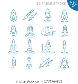 Rocket related icons. Editable stroke. Thin vector icon set