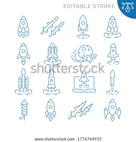 Rocket related icons. Editable stroke. Thin vector icon set