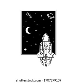 Rocket in rhe space monoline design