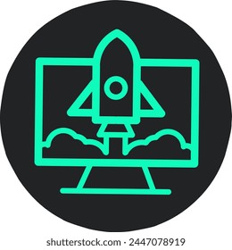 Rocket ride of laptop logo, increasing computer performance concept svg