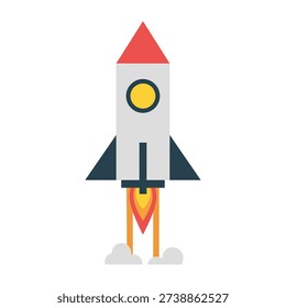 Rocket rising, with smoke and flames below