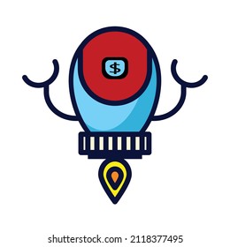 Rocket robot icon chasing dollar