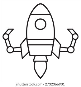 Rocket with Robotic Arms Line Art Illustration