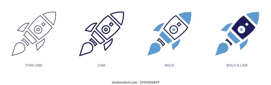 Rocket roles icon in 4 different styles. Thin Line, Line, Bold, and Bold Line. Duotone style. Editable stroke.