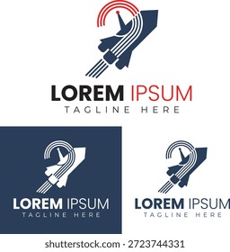 Design des Rocket Satellite Communication Logos mit Signalwellen