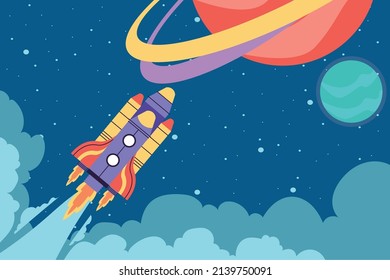 rocket and saturn planet scene
