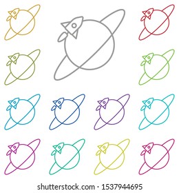 Rocket, saturn, space multi color icon. Simple thin line, outline vector of space icons for ui and ux, website or mobile application