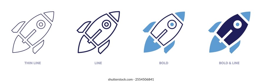 Rocket schematics icon in 4 different styles. Thin Line, Line, Bold, and Bold Line. Duotone style. Editable stroke.