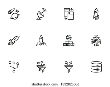 Rocket science line icon set. Spaceship, rocket, cosmic. Space engineering concept. Vector illustration can be used for topics like technology, progress, invention