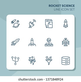 Rocket science line icon set. Spaceship, rocket, cosmic. Space engineering concept. Vector illustration can be used for topics like technology, progress, invention